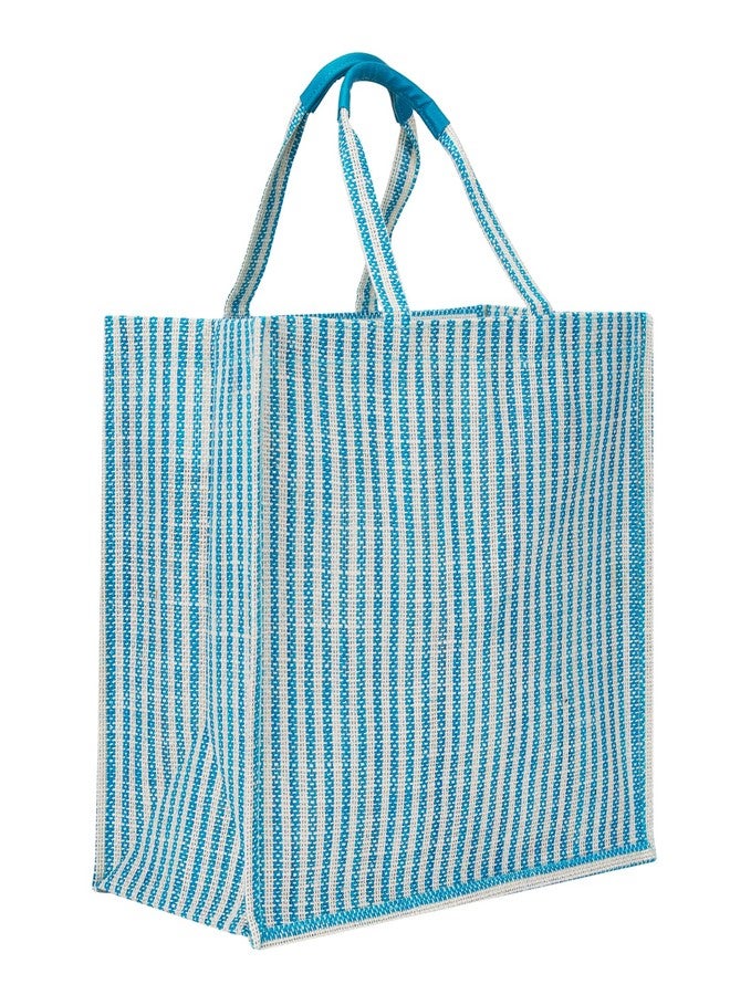 Jute Cottage Jute Bags for Shopping for Women and Men | Jute Grocery Bag | Jute Carry Bag | Jute Bags with zip | Printed Jute Bag, Blue - Image 1